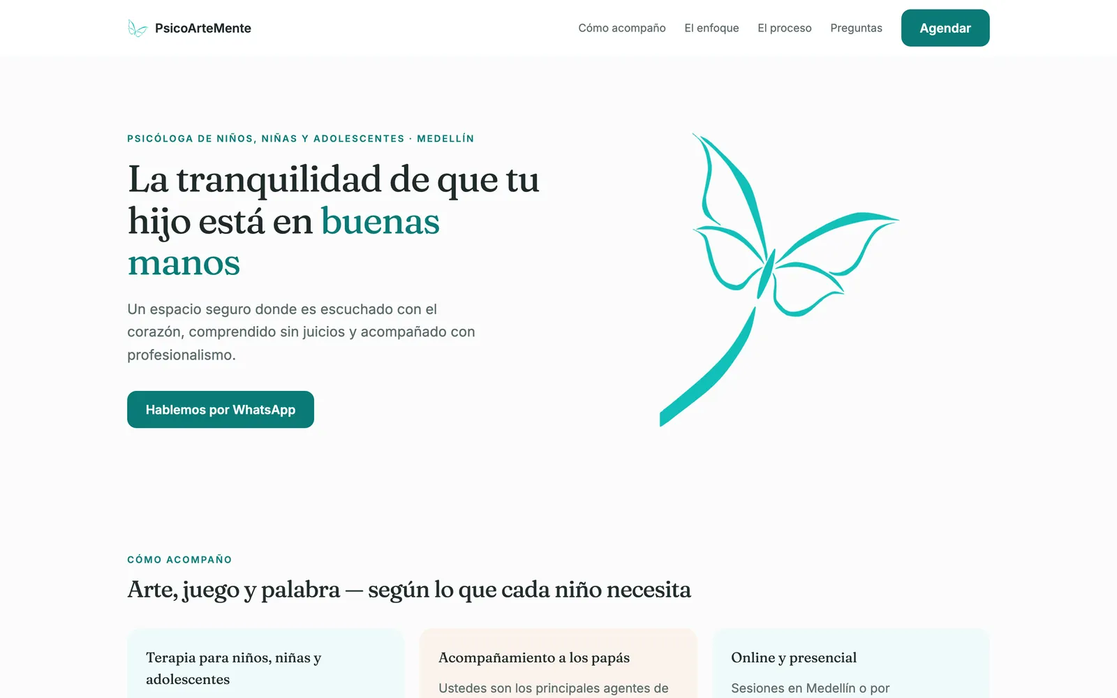 PsicoArteMente — Landing para una psicóloga de niños y adolescentes — sin formularios, sin datos almacenados, sin JavaScript.